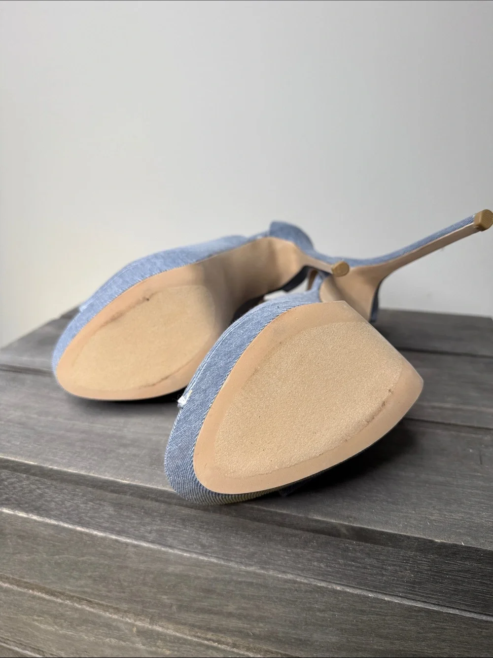 Shoe Dazzle Light Blue Denim Platform Ankle-Tie Stilettos